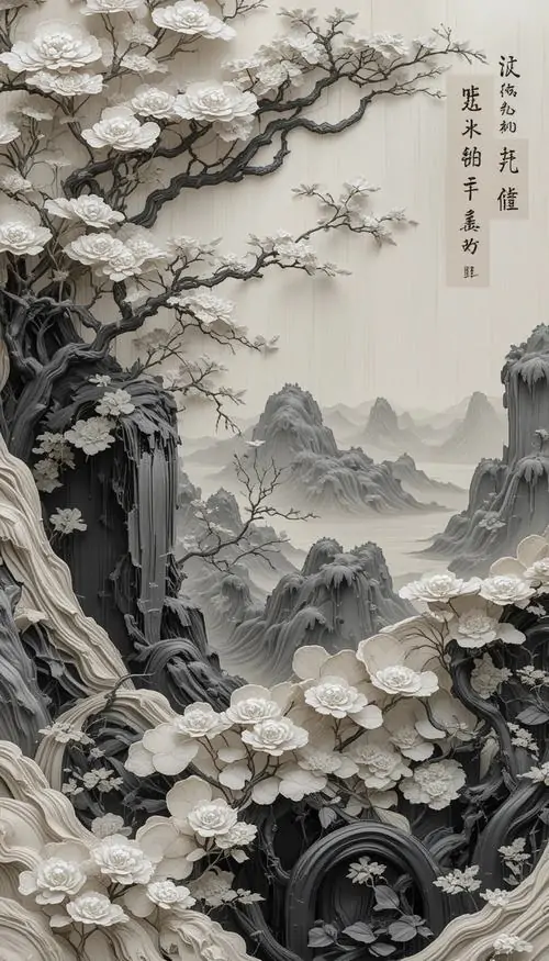 32 Hình nền máy tính rừng thông phủ sương mở ra lớp núi xa, thị sai nhẹ giúp ảnh nền phong cảnh 3d nhìn sâu hơn