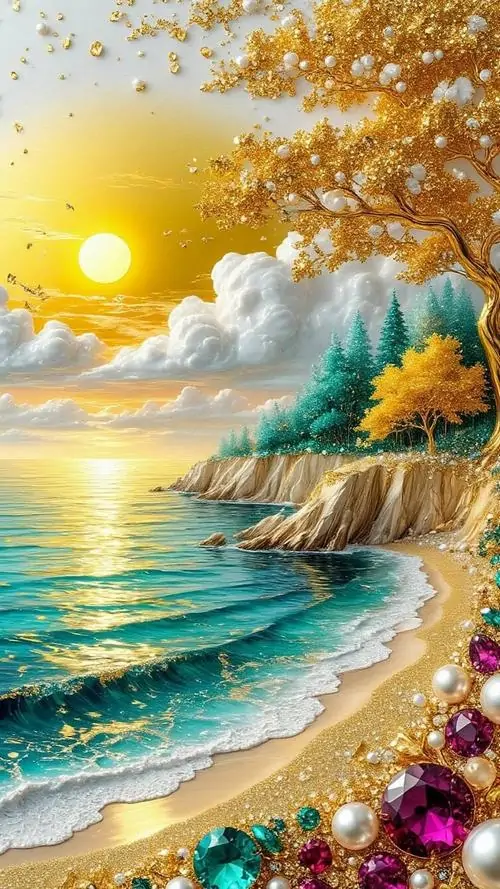 7 Hình nền điện thoại bãi biển nắng vàng ôm làn nước ngọc, bố cục nhiều lớp cho hiệu ứng nổi khối tuyệt đẹp đầy thư giãn