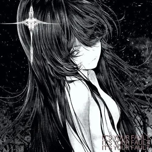 2 Hình anime nữ chất tối giản ghi lại mái tóc tương phản và môi mỏng khép nhẹ tạo vẻ lạnh lùng bí ẩn