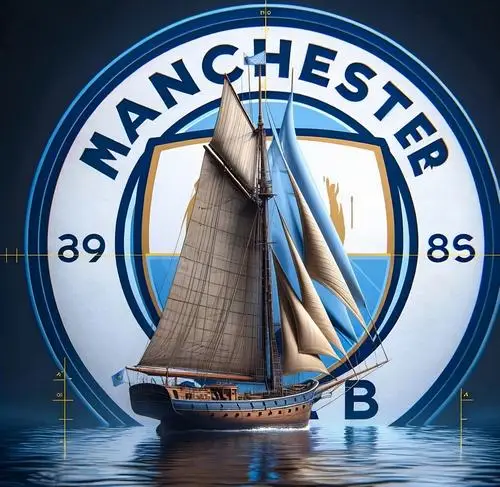 35 4K biểu tượng Man City có con tàu vàng nhạt nổi trên nền trắng tạo vẻ sang mắt và dễ nhận ra