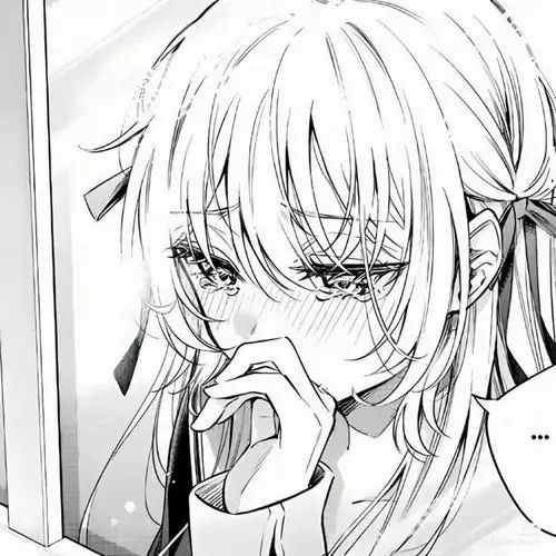 17 Avatar anime đen trắng cô gái tóc sáng nghiêng đầu, tay áo che gần nửa miệng và nước mắt vỡ ra quanh mắt, đường nét truyện tranh Nhật làm vẻ đau đớn thêm sắc