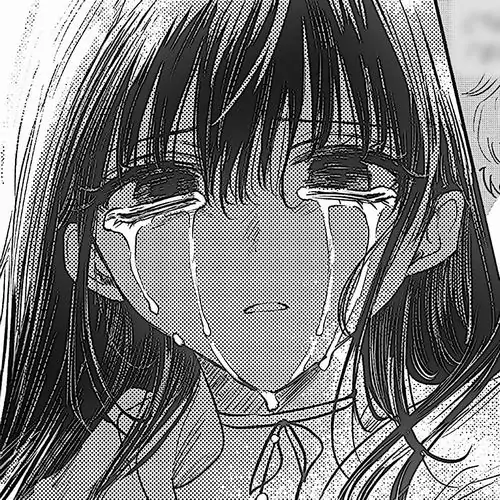 2 Cô gái tóc dài trong khung dọc cúi mặt rất nhẹ, đôi mắt ngập lệ và má ửng đỏ, ảnh anime đen trắng buồn này giữ rõ vẻ nghẹn lại của một nhân vật nữ