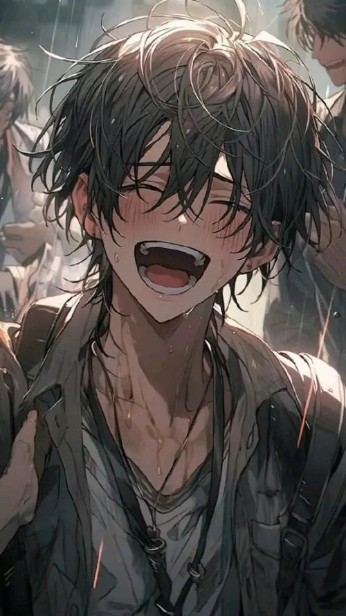 7 Ảnh manga buồn chàng trai tóc nâu rối khóc lớn giữa nền mờ tối, miệng mở và mắt đỏ hoe, bản vẽ màu hiếm hoi vẫn giữ nguyên cảm giác tan vỡ rất thật