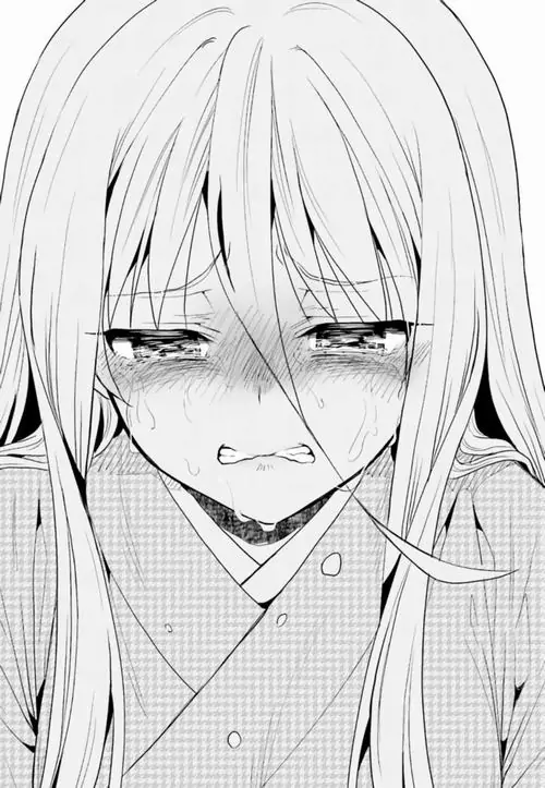 9 Hình anime tâm trạng cô gái tóc sáng dài rũ xuống, mắt nhắm hờ và hàng lệ mảnh kéo dài trên má, nền trắng trơn làm toàn bộ nỗi buồn dồn hết vào gương mặt