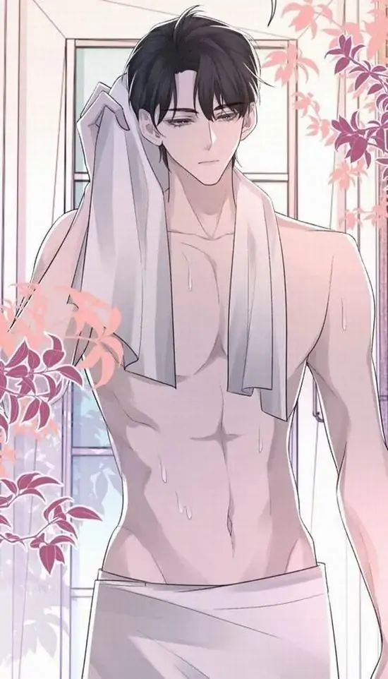 21 Nam sinh tóc đen đứng trước rèm sáng trong áo choàng mỏng màu hồng, phần ngực bụng hiện nhẹ qua lớp vải rủ khiến khung hình dịu hơn, hợp kiểu avatar nam chính anime body đẹp thanh sạch