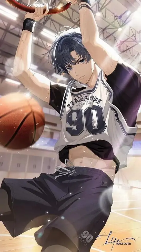 4 Cậu trai mặc áo bóng rổ số 90 vươn người trong tư thế bật cao, vạt áo tốc lên để lộ eo săn chắc và bờ bụng rõ nét, ảnh trai đẹp anime cơ bắp nhìn rất gắt