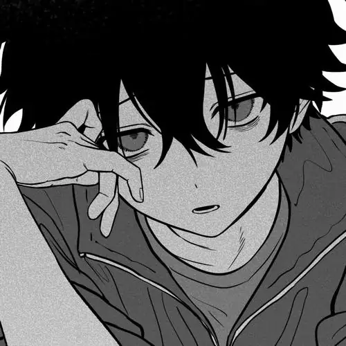 17 Avatar chàng trai anime gương mặt nam sinh tóc rối nghiêng nhẹ, hai ngón tay đặt gần mắt và đôi nhìn xa xăm khiến ảnh manga buồn này vừa lạnh vừa mỏi mệt