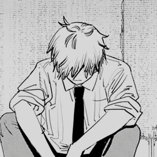 21 Ảnh anime trắng đen nam sinh tóc sáng ngồi cúi người trên ghế, tay buông giữa hai đầu gối và cà vạt rủ xuống khiến dáng vẻ mệt sau một ngày dài hiện lên rõ