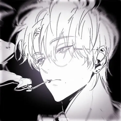 25 Avatar anime nam chàng trai tóc sáng nhìn nghiêng trong làn khói thuốc mỏng, khuyên tai nhỏ và cổ áo tối làm gương mặt trắng nổi bật theo kiểu rất suy