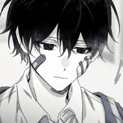 29 Khung hình manga buồn cận mặt nam sinh tóc đen, hai vệt sáng như nước mắt kéo dài trên má và cổ áo mở nhẹ khiến nét buồn trong ảnh anime trắng đen rõ hơn