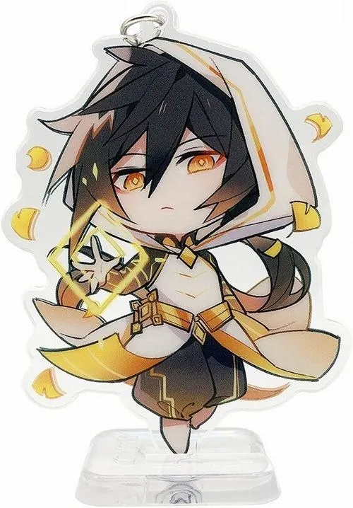 2 Ảnh nhân vật nam dạng nhỏ mặc áo choàng trắng có tai thú, ngồi co chân trên lưỡi trăng vàng với ánh nhìn hổ phách, nét vẽ 4K khiến vẻ tinh nghịch của cung Song Tử hiện rõ