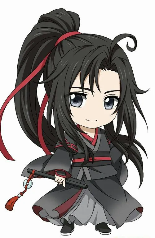 8 Ảnh nhân vật nam cách điệu lùn với tóc đen buộc cao điểm sợi đỏ, áo xám đen xếp lớp và dáng đứng gọn, nền sáng làm thần thái Bọ Cạp thêm gắt vừa đủ