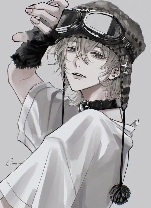 47 Tranh anime đơn sắc ghi lại bác sĩ trẻ đeo khẩu trang kéo nhẹ găng tay trong hành lang sáng, đường nét gọn và nhịp sáng tối rõ tạo khí chất chuyên nghiệp, ngầu vừa đủ nhưng không xa cách