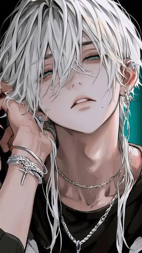 10 Nhân vật nam truyện tranh có mái tóc trắng tinh khôi cùng những sợi dây chuyền bạc lấp lánh đang ngước nhìn lên cao thể hiện sự lạnh lùng nhưng vẫn giữ được khí chất áp đảo của một chiến binh thực thụ rất cá tính.