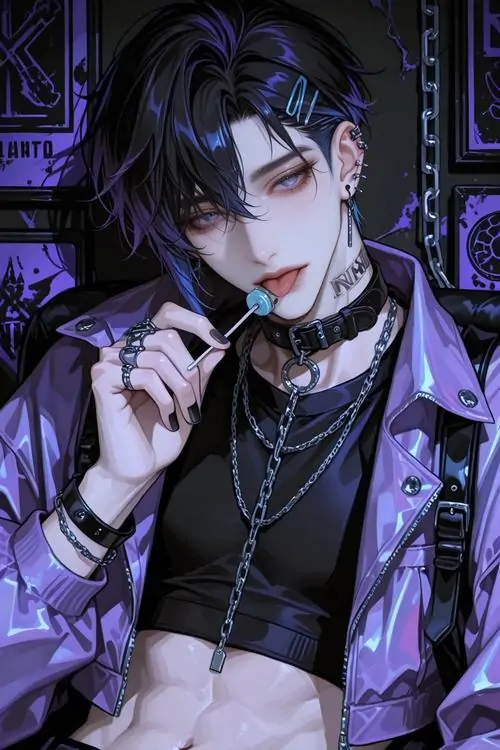 17 Avatar chàng trai cá tính diện chiếc áo khoác tím đậm chất công nghệ đang cầm điện thoại tạo nên một khung hình tương phản cao và hiệu ứng ánh sáng rực rỡ thể hiện khí chất áp đảo mọi không gian cực kỳ ngầu.