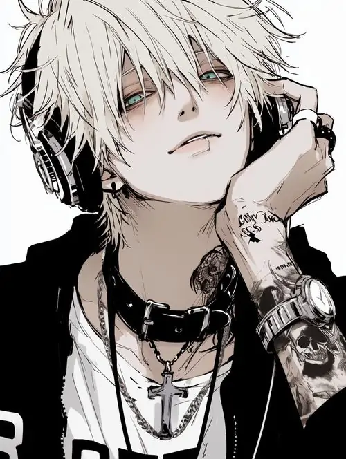 22 Chàng trai phong cách với mái tóc bạc cùng những hình xăm nghệ thuật trên cổ và tay đeo tai nghe cực ngầu thể hiện tinh thần chiến binh và phong thái đĩnh đạc của một nhân vật nam phong cách công nghệ rất lạnh lùng.