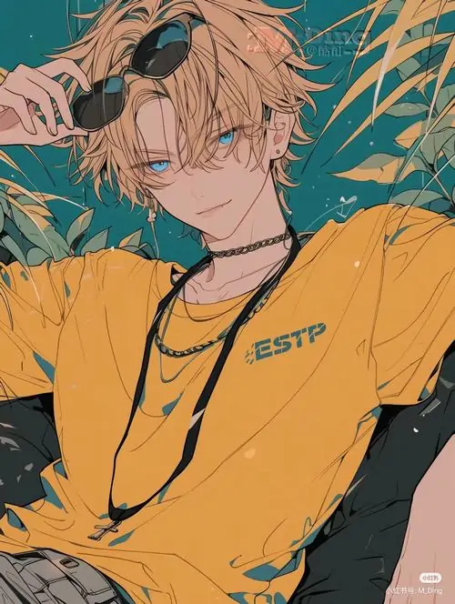 25 Ảnh anime nhân vật nam phong cách mùa hè với mái tóc vàng và chiếc kính râm gài trên đầu tạo nên một bầu không khí thoải mái nhưng vẫn giữ được nét cuốn hút từ bóng tối đầy lôi cuốn rất phong cách.