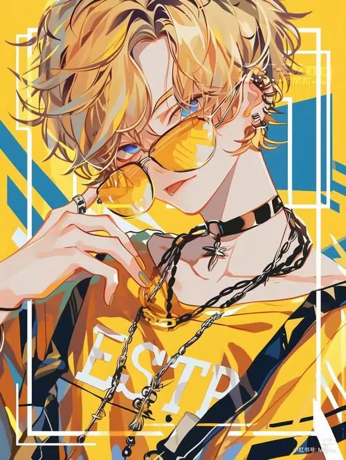 4 Nhân vật nam phong cách nổi loạn với mái tóc cam rực rỡ cùng chiếc áo vàng nổi bật đang đeo kính râm thể hiện một thẩm mỹ hiện đại đầy cá tính trong không gian tràn ngập ánh nắng vàng rực rỡ.