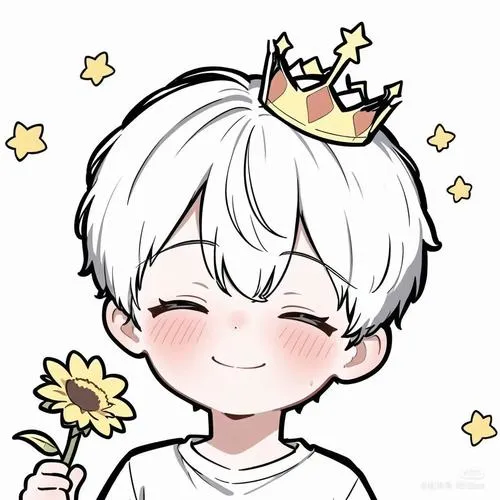 18 Cậu bé tóc trắng má hồng đội vương miện nhỏ, mắt nhắm cười bên bông hoa vàng khiến ảnh nhân vật nhí này mềm như mây và hợp làm hình nền chibi nam đẹp