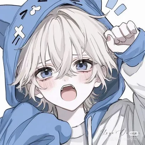 2 Cậu trai mini tóc sáng trong áo hoodie xanh có tai thú há miệng ngạc nhiên, đôi mắt xanh long lanh chiếm trọn khung hình làm avatar nam hoạt hình mini nhìn rất dễ mến