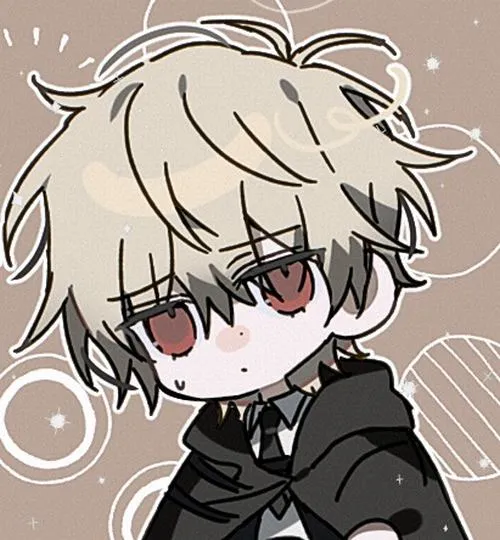 8 Ảnh chàng trai chibi tóc vàng rối che nửa mắt, áo hoodie đen ôm gọn gương mặt trên nền be tròn họa tiết làm khung vuông này nhìn đẹp và rất hợp làm avatar