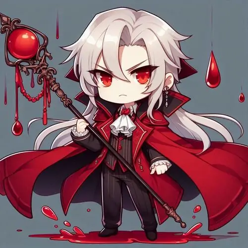 27 Nhân vật tóc trắng dài khoác áo đỏ bay rộng, tay cầm quyền trượng đầu tròn đỏ và giọt máu trang trí khiến ảnh đại diện nam tí hon ngầu này trông như một lãnh chúa nhỏ