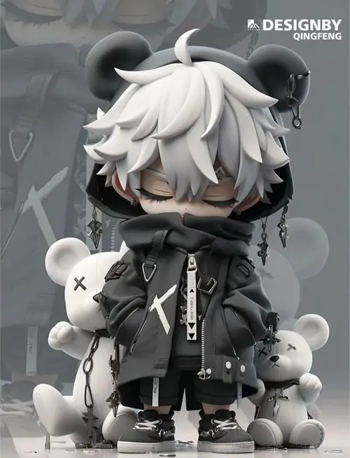 29 Nhân vật tóc xám cúi nhẹ trong bộ đồ đen dày, quanh người là nhiều quả cầu xám lơ lửng nên cả khung ảnh mang vẻ trầm lặng như một bản vẽ số rất lạnh