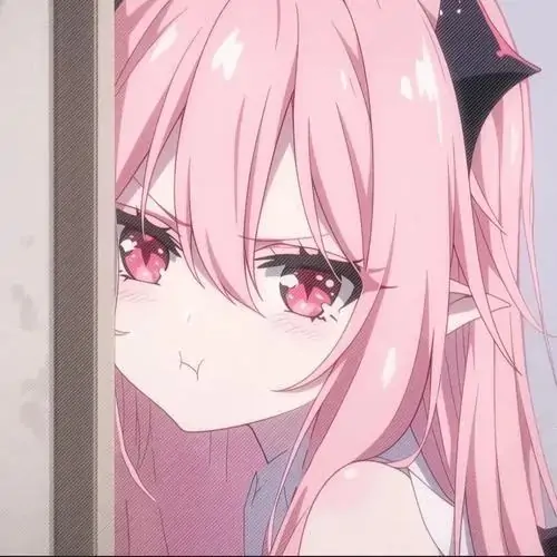 27 Tranh chibi cô bé tóc hồng bồng to, điểm phụ kiện thỏ và nơ quanh đầu, phần nền đầy hình mềm như mây giúp tổng thể thêm vui mắt, gợi đúng tinh thần bé gái chibi tóc hồng đáng yêu và khá sinh động