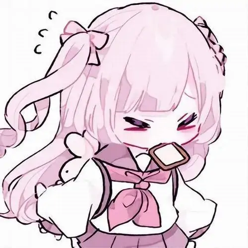 22 Cô nàng cận mặt với tóc hồng suôn và nơ trước cổ đưa hai ngón tay lên má, biểu cảm đáng yêu khiến tổng thể trông mềm hơn, đúng kiểu hình chibi nữ pastel hồng nhìn một lần là thấy vui ngay