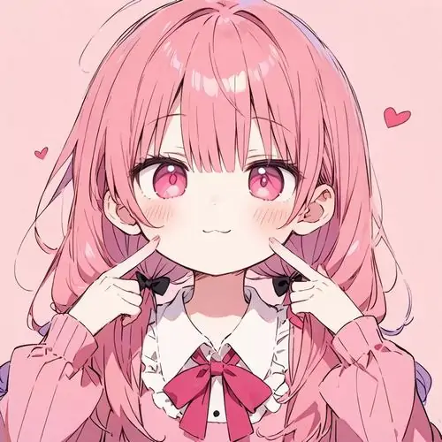 4 Gương mặt cận cảnh với tóc hồng đào, mắt to sáng và hai tay chạm má khiến nhân vật trông vừa xinh vừa tinh nghịch, hợp kiểu hình chibi nữ pastel hồng dành cho người thích nét dễ thương sạch mắt