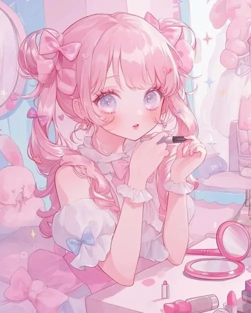 8 Khung ảnh hồng pastel phủ đầy chi tiết mây kẹo và twintail bồng xốp, cô nàng nhỏ xíu nhìn nghiêng đầy mộng mị, gợi nhớ Madoka phiên bản tí hon với vẻ đẹp ngọt ngào khiến người xem thấy được vỗ về