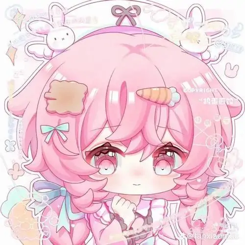 13 Tranh chibi tóc hồng xốp như kẹo bông, cài phụ kiện thỏ và nơ nhỏ, phần nền được phủ chi tiết tim mây mềm, tạo ra cảm giác bồng bềnh đúng chất hình chibi nữ pastel hồng dành cho người mê đồ ngọt