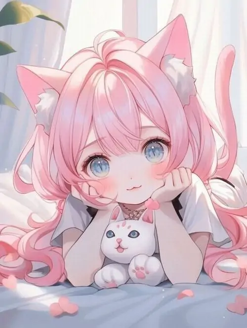 16 Cô nàng tai mèo tóc xoăn hồng tựa cằm lên mép khung cùng thú bông trắng, ánh nhìn sáng khiến bức hình trở nên đẹp và vui mắt, gợi cảm giác soft girl đầy yêu thương và khá cuốn khi nhìn lâu