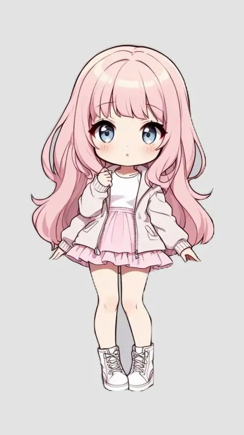 25 Cô bé tóc hồng buộc đôi mặc đồng phục nơ đỏ, giơ hai tay tạo dáng đáng yêu như đang chào buổi sáng, khiến khung hình rộn ràng hơn và gợi chút không khí Thủy thủ Mặt Trăng phiên bản tí hon đầy sức sống