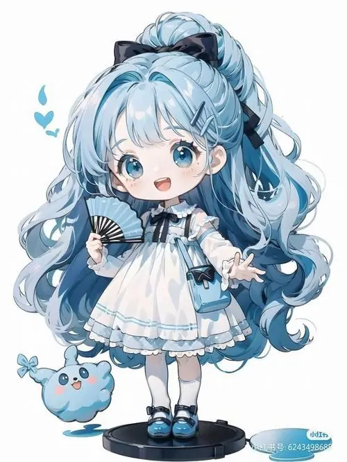 13 Avatar chibi nàng công chúa có mái tóc xoăn dài màu thiên thanh đang bồng trên tay chú gấu nhỏ với chiếc váy diềm xếp nếp cầu kỳ tạo nên một không gian cổ tích đầy sắc màu và sự lãng mạn vô cùng dịu dàng.