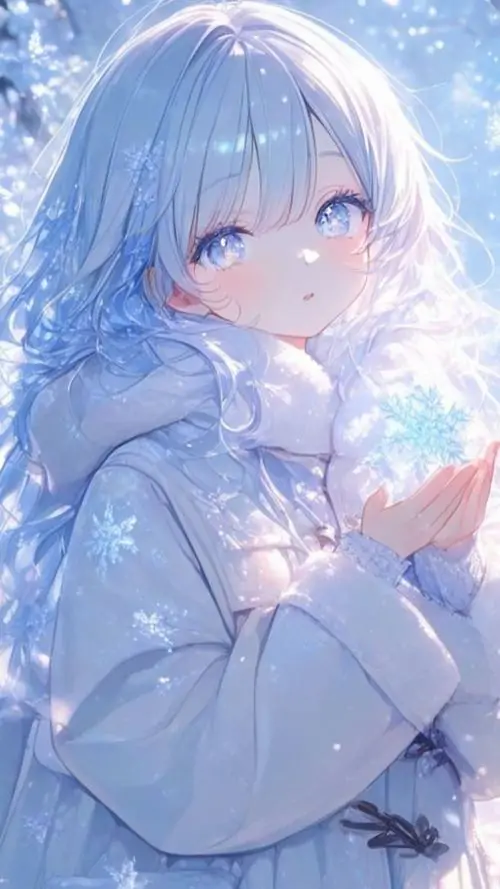 15 Hình nền chibi cô bé tuyết với đôi bàn tay chụm lại như đang cầu nguyện giữa những bông hoa băng tinh khôi mang lại một cảm giác dịu dàng và đầy ấm áp dù đang ở trong một không gian giá lạnh của mùa đông.