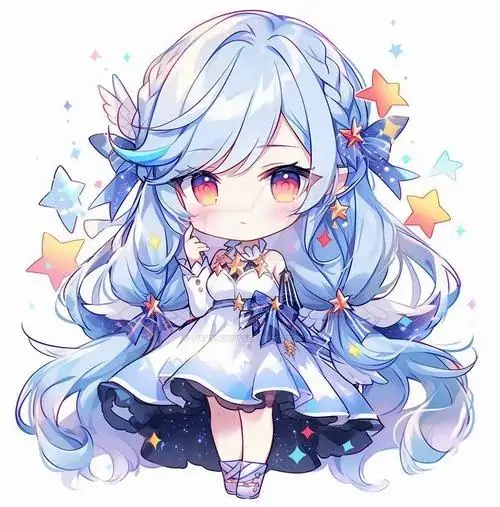 16 Hình vẽ nét hoạt hình về một tiểu tinh tú có mái tóc xòe rộng như những đám mây trôi bồng bềnh cùng trang phục đính kèm những ngôi sao vàng lấp lánh tạo nên vẻ đẹp lung linh và vô cùng huyền ảo bắt mắt.