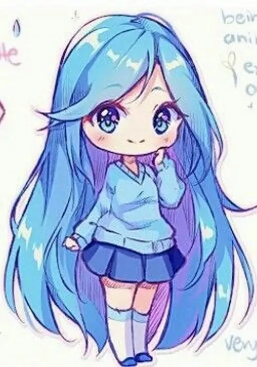 18 Hình họa nhỏ bé trong bộ đồng phục học sinh với chiếc chân váy xếp ly ngắn màu xanh dương tươi sáng mang lại một vẻ đẹp năng động và tràn đầy sức sống của tuổi thanh xuân vô tư hồn nhiên đầy đẹp đẽ.