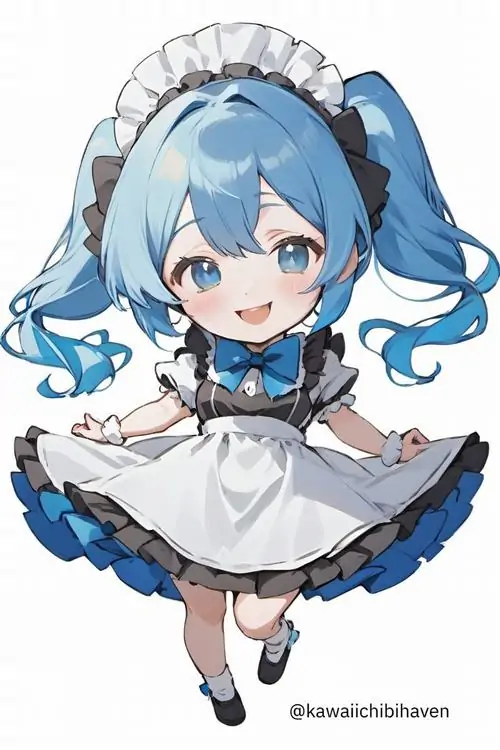 19 Ảnh nhân vật mini nàng hầu gái nhỏ xinh với đôi mắt tím biếc nổi bật trên nền tóc xanh cùng phụ kiện là những ngôi sao xanh bay bổng xung quanh tạo nên một bức tranh vô cùng sống động và cực kỳ bắt mắt.