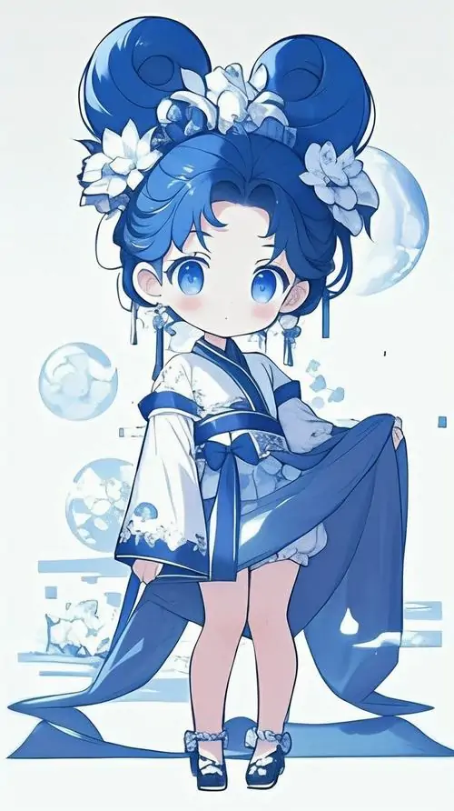 4 Tranh vẽ tí hon khắc họa một cô bé mang trang phục truyền thống cách điệu với những họa tiết mây trắng uốn lượn trên nền xanh tạo nên sự hài hòa tuyệt đối cho tổng thể tác phẩm đầy tính nghệ thuật đẹp đẽ.