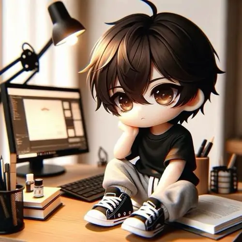 42 Trên chuyến tàu cuối ngày, chibi nam tựa trán vào cửa kính, áo hoodie đen in ký hiệu bạc và tai nghe trùm đầu tạo cảm giác tách hẳn khỏi đám đông