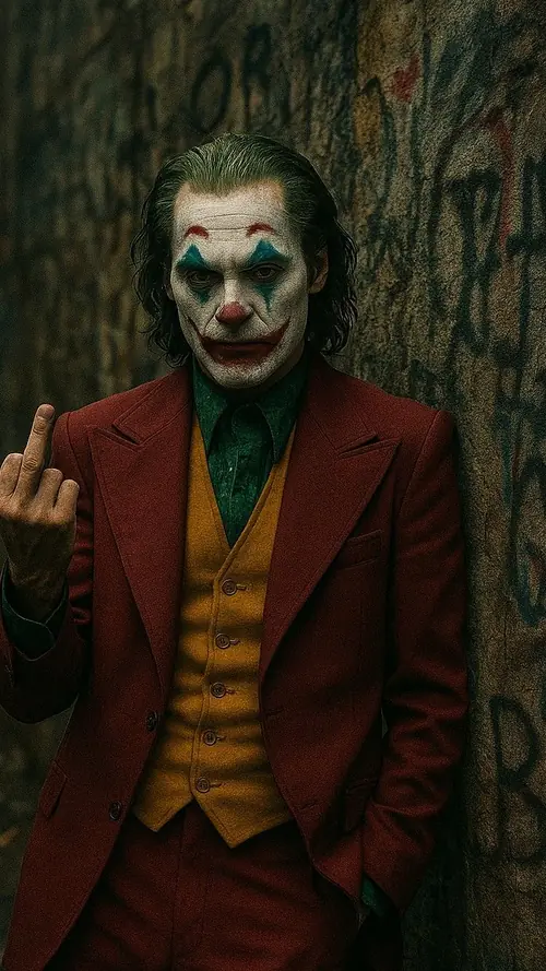 6 Từ bậc cầu thang bê tông, Joker dang tay cười lớn, áo khoác dài bay theo gió.