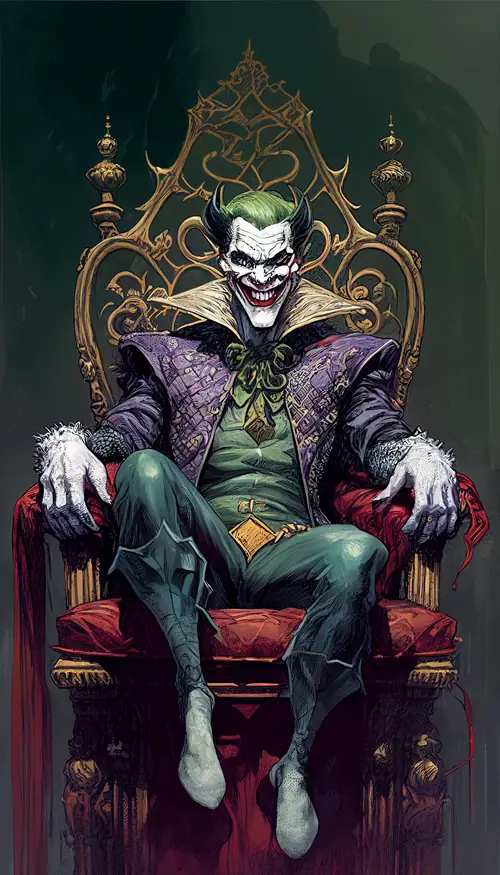 8 Dưới đèn mưa, Joker đứng giữa hẻm phố loang màu tím hợp làm phông nền Joker.