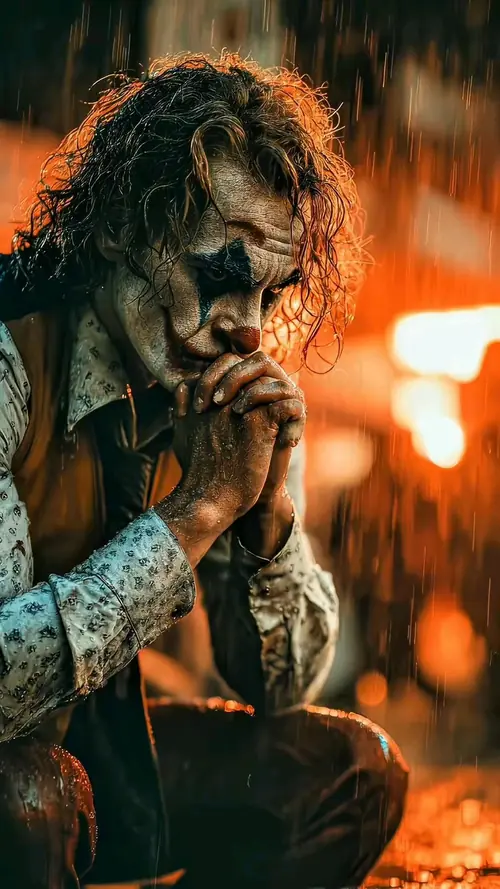10 Cả khung rực lên bởi đèn neon, Joker tựa tường hút thuốc trong không khí ngột ngạt.
