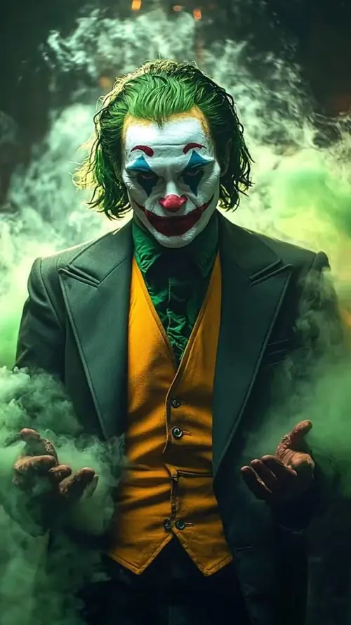 12 Vệt son đỏ lem ngang miệng làm gương mặt Joker dữ hơn hợp cho nền Joker tối.