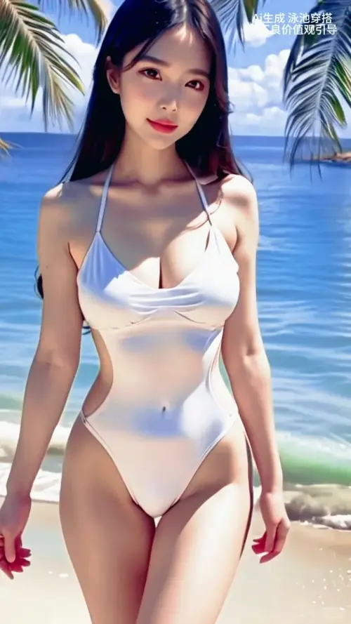 28 Người mẫu cúi nhặt chiếc mũ cói, bikini màu oliu phối cùng vòng cổ nhỏ và tóc buộc thấp.