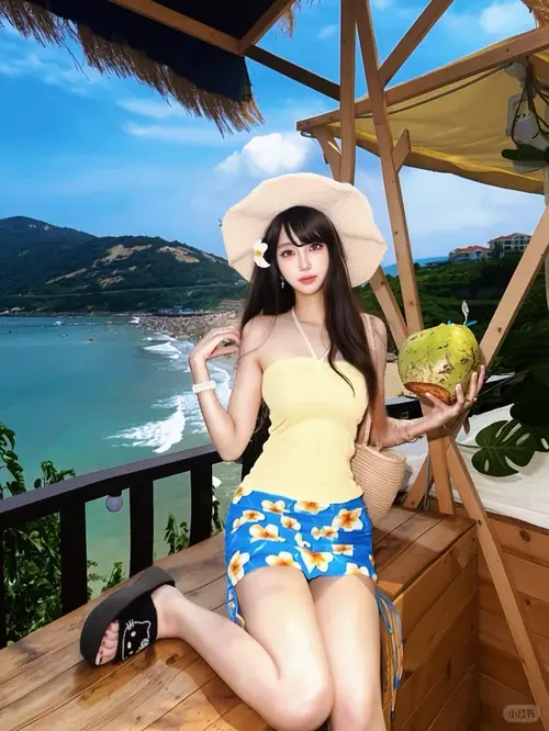 21 Mặt nước phản chiếu dáng cô gái mặc bikini hồng đang ngồi thư giãn, hai chân chạm nhẹ xuống hồ.
