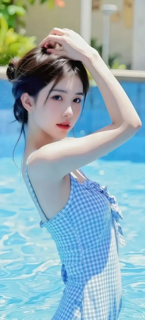26 Người mẫu ngồi trên ván lướt sóng, diện bikini đỏ với tư thế chắc chắn và vẻ mặt hào hứng.