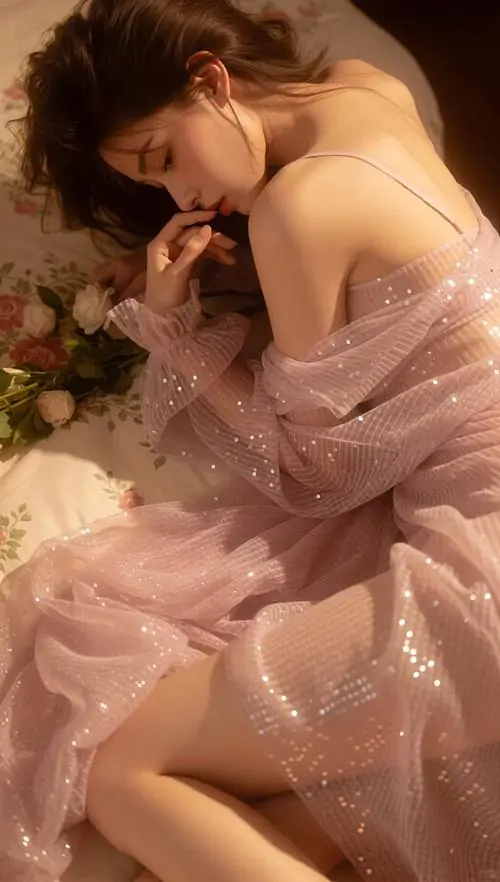33 Đường nét mềm hiện rõ khi người mẫu nằm co chân, tấm chăn sáng màu phủ ngang thân dưới nắng.