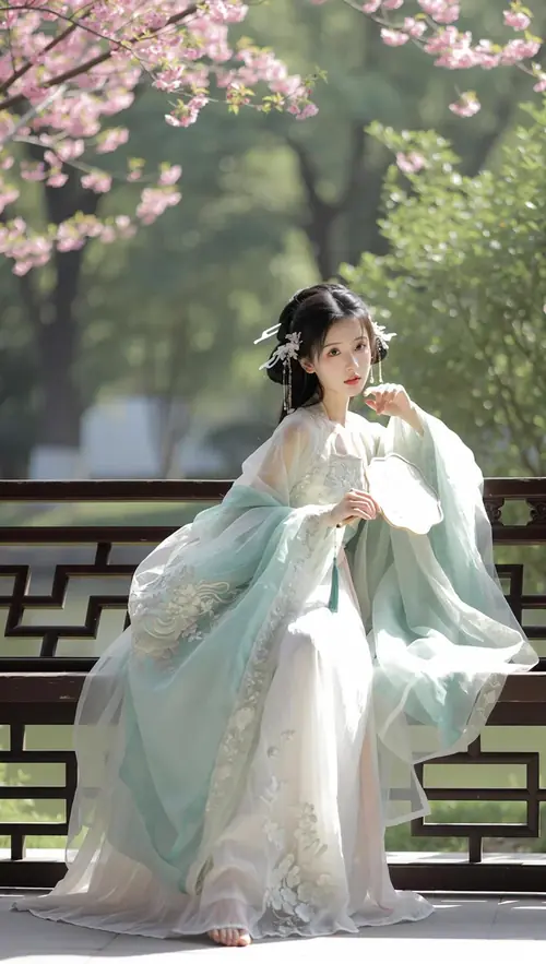12 Gió lướt qua tay áo rộng trong chân dung nữ tử cổ trang đang bước chậm bên hàng trúc xanh.